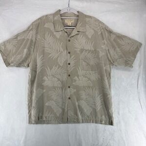Boca Classics Mens XL Silk Hawaiian Shirt Tan Tropical Leaf Button Down